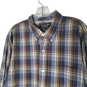 Abercrombie & Fitch Muscle Button Down Blue Plaid Shirt Men’s XL Preppy Y2K